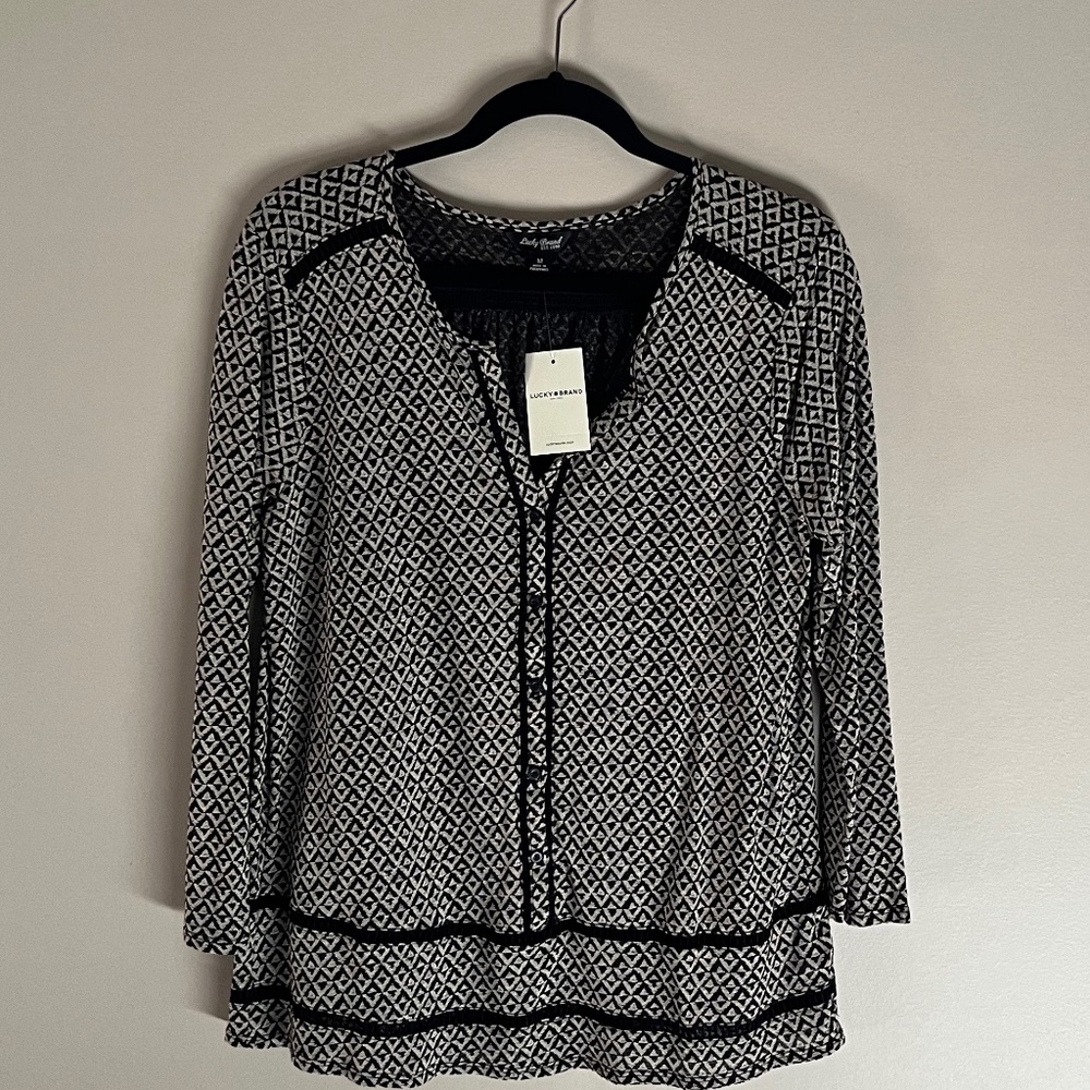 Lucky Brand Black & Ivory Print Top